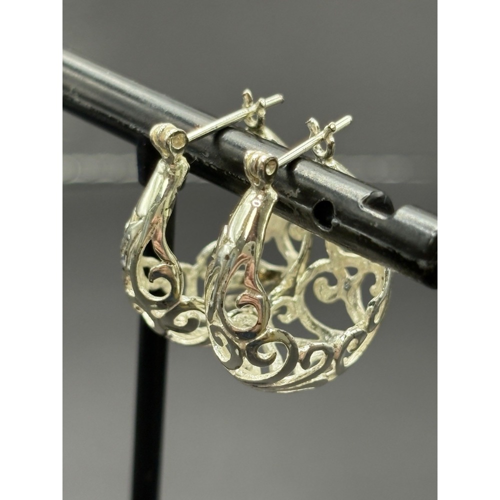 EUC Sterling Silver Scroll Hoop Earrings 925 G9